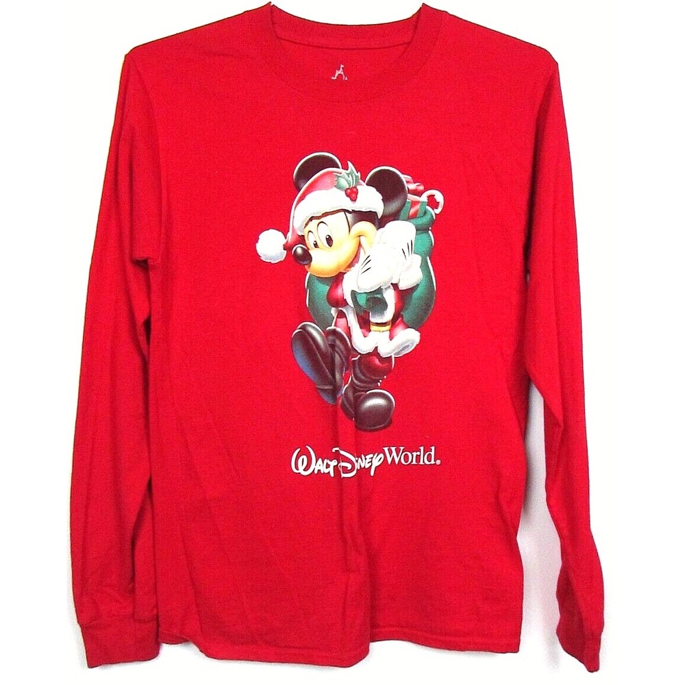 Disney Adult Shirt Santa Mickey Mouse Long Sleeve Size Small